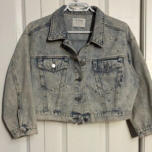 Diamond Studded Denim Crop Jacket